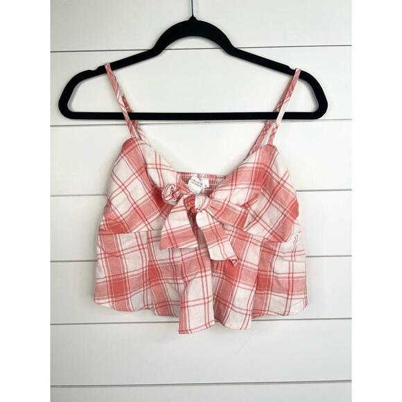Kirious Los Angeles Plaid Spaghetti Straps Tie Ruffled Crop Top Size Large - Picture 2 of 11